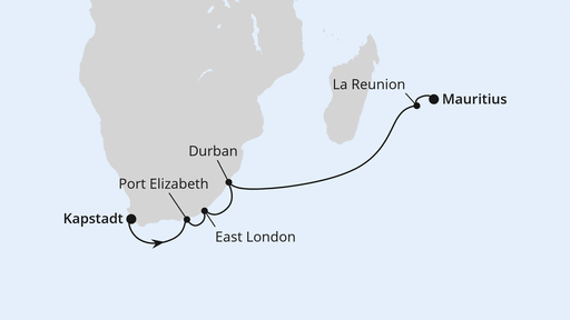 Routenverlauf Südafrika mit La Réunion & Mauritius 2