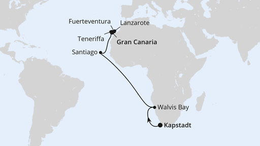 Routenverlauf Von Kapstadt über Namibia nach Gran Canaria 2