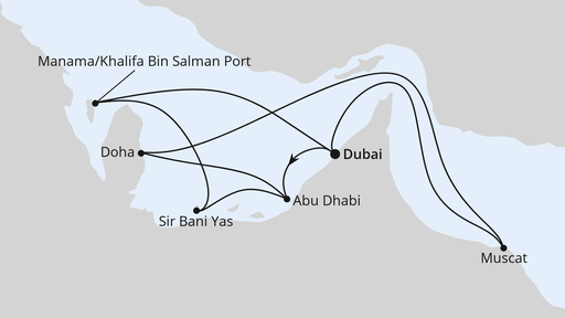 Routenverlauf Große Orient-Reise ab Dubai