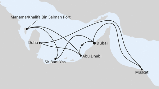 Routenverlauf Große Orient-Reise ab Dubai