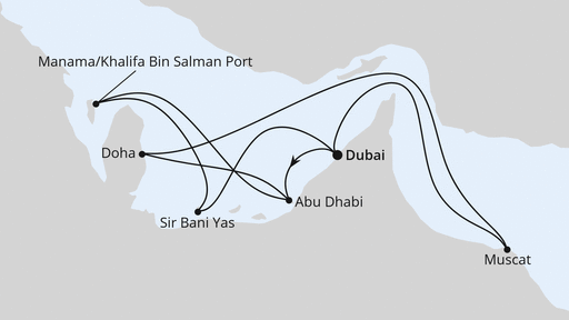 Routenverlauf Große Orient-Reise ab Dubai