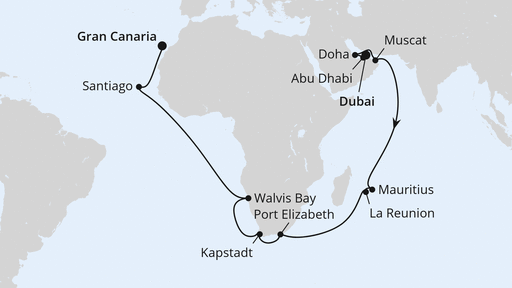 Routenverlauf Weltenbummler Südafrika & Mauritius 1