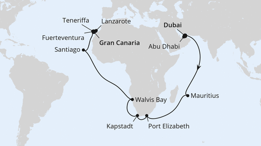 Routenverlauf Weltenbummler Südafrika & Mauritius 1