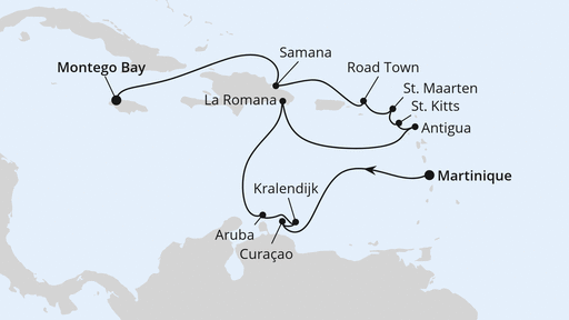 Routenverlauf Karibische Inseln ab Martinique