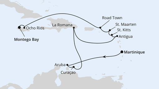 Routenverlauf Karibische Inseln ab Martinique