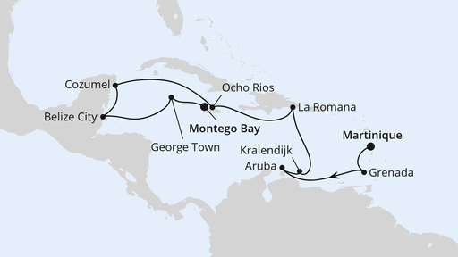 Routenverlauf Karibische Inseln & Mexiko ab Martinique