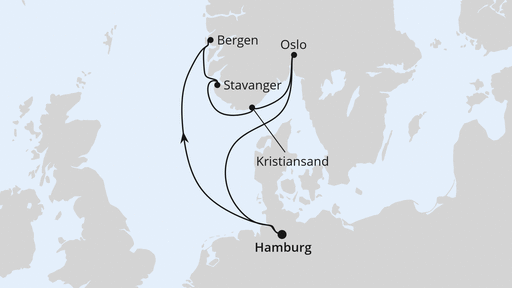 Routenverlauf Südnorwegen ab Hamburg