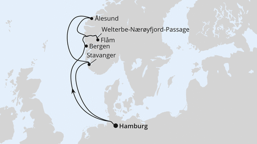 Routenverlauf Norwegens Welterbe ab Hamburg