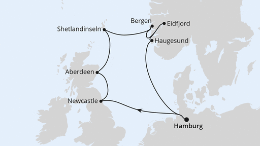 Routenverlauf Großbritannien & Norwegen