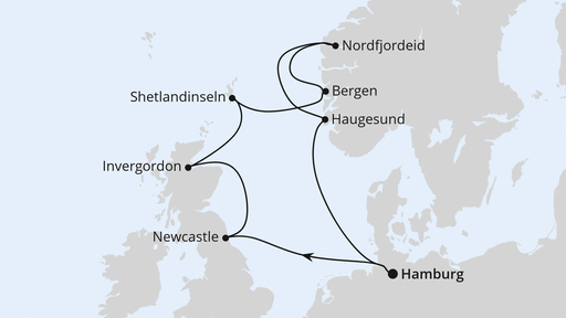 Routenverlauf Großbritannien & Norwegen