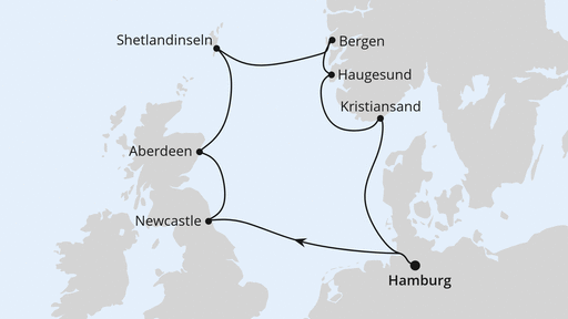 Routenverlauf Großbritannien & Norwegen