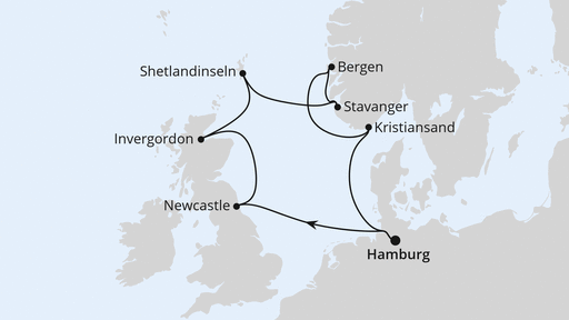 Routenverlauf Großbritannien & Norwegen