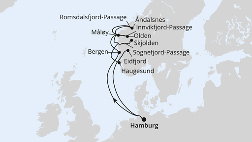 Routenverlauf Norwegische Fjordlandschaft ab Hamburg 1