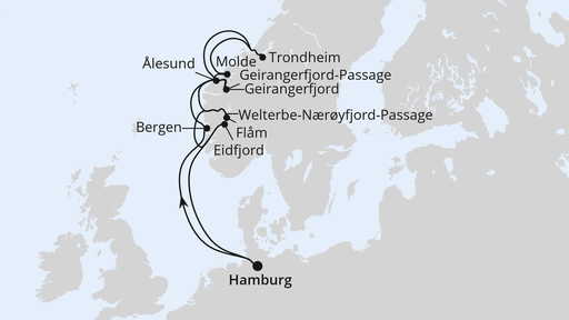 Routenverlauf Norwegens Fjord-Weltnaturerbe ab Hamburg 1