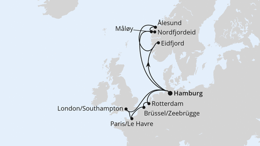 Routenverlauf Metropolen & Norwegen ab Hamburg