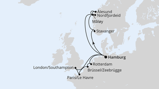 Routenverlauf Metropolen & Norwegen ab Hamburg