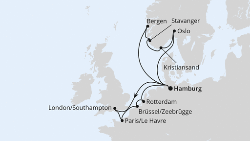 Routenverlauf Metropolen & Südnorwegen ab Hamburg