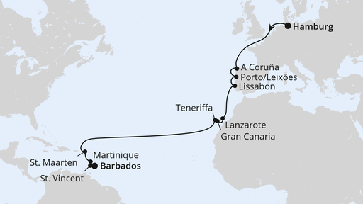 Route Von Hamburg nach Barbados Route Von Hamburg nach Barbados
