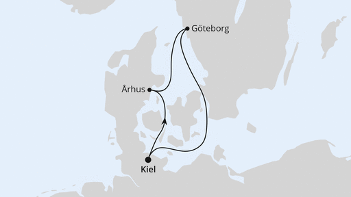 Routenverlauf Minikreuzfahrt nach Dänemark & Schweden ab Kiel