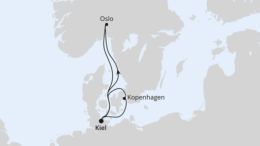 Die Routenkarte der Kreuzfahrt Norwegen & Dänemark ab Kiel