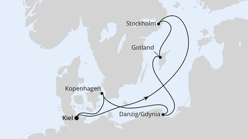 Routenverlauf Schweden, Polen & Dänemark ab Kiel