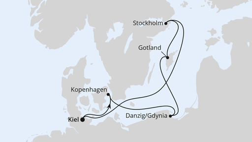 Routenverlauf Schweden, Polen & Dänemark ab Kiel