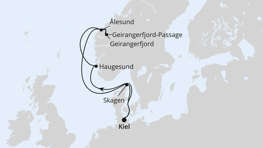 Routenverlauf Norwegen ab Kiel