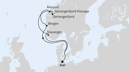 Routenverlauf Norwegen ab Kiel