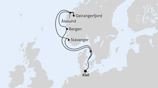 Routenverlauf Norwegen ab Kiel