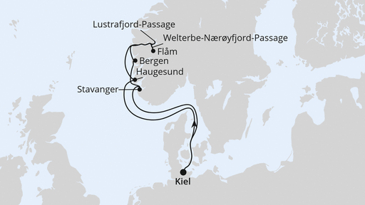 Routenverlauf Norwegens Welterbe ab Kiel 1