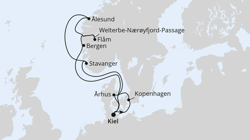 Routenverlauf Dänemark & Norwegen ab Kiel