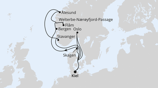 Routenverlauf Norwegen & Dänemark ab Kiel 2