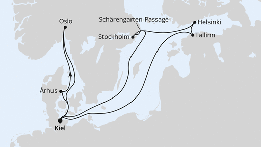 Routenverlauf Ostsee-Reise mit Biathlon-Weltcup in Oslo ab Kiel