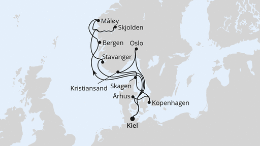 Routenverlauf Große Skandinavien-Reise ab Kiel 1