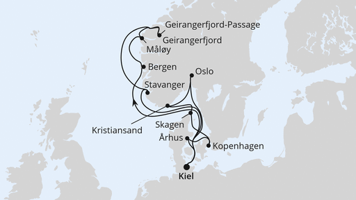 Routenverlauf Große Skandinavien-Reise ab Kiel 1