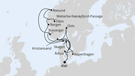 Routenverlauf Große Skandinavien-Reise ab Kiel 1