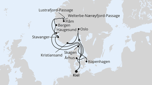 Routenverlauf Große Skandinavien-Reise ab Kiel 2