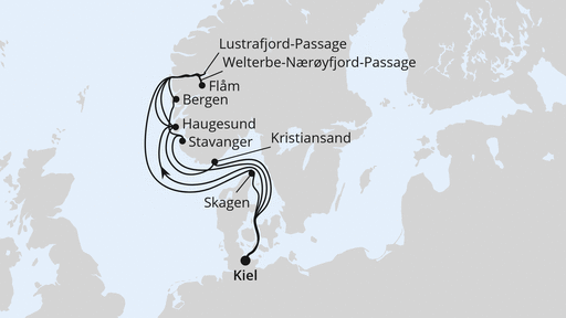 Routenverlauf Große Norwegen-Reise ab Kiel