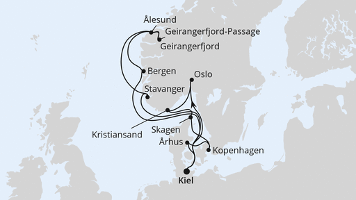 Routenverlauf Große Skandinavien-Reise ab Kiel 2