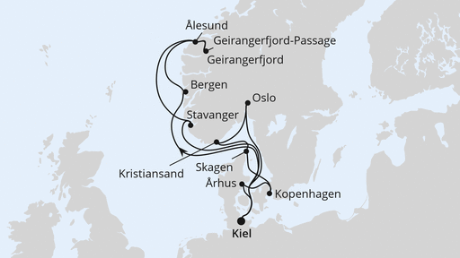 Routenverlauf Große Skandinavien-Reise ab Kiel 1