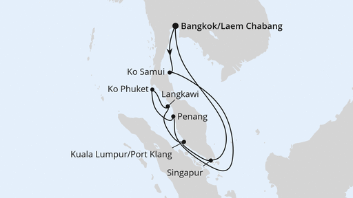 Routenverlauf Thailand, Malaysia & Singapur