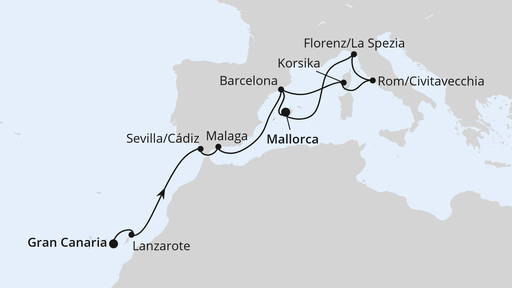 Routenverlauf Kanaren & Mittelmeer ab Gran Canaria