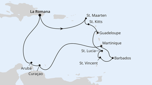 Routenverlauf Karibische Inseln ab Dominikanische Republik