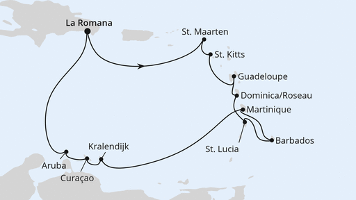 Routenverlauf Karibische Inseln ab Dominikanische Republik