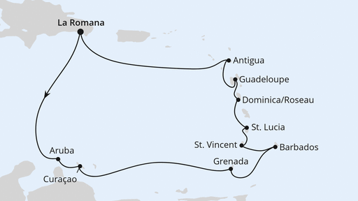 Routenverlauf Karibische Inseln ab Dominikanische Republik