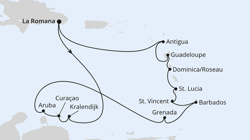 Routenverlauf Karibische Inseln ab Dominikanische Republik