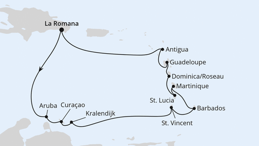 Routenverlauf Karibische Inseln ab Dominikanische Republik