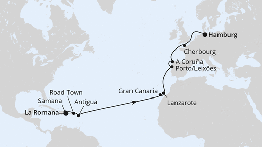 Routenverlauf Von der Dominikanischen Republik nach Hamburg 2
