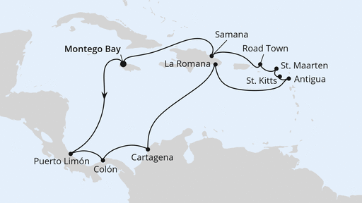 Routenverlauf Mittelamerika & Karibik ab Jamaika 2