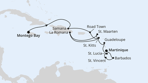 Routenverlauf Karibik mit kleinen Antillen ab Jamaika